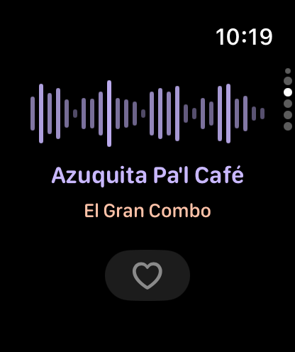 Now playing with the song title, artist and an empty heart